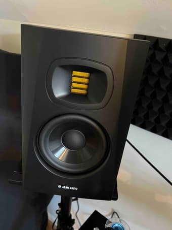 2 ADAM Audio T5V 5 inch Powered Studio Monitors + Stands 2