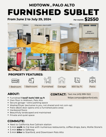 Fully-Furnished 1B/1B Midtown Palo Alto - 5 min bike from campus 1