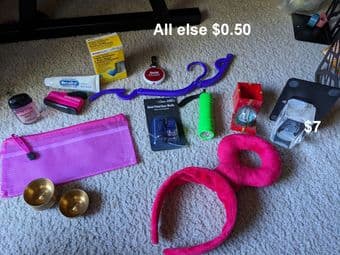 Sev misc, inc: crystal Buddha, flashlight, whistle, teletubbies band 1