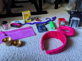 Sev misc, inc: crystal Buddha, flashlight, whistle, teletubbies band 2