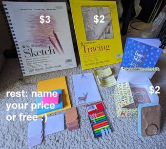 Sketch book, tracing book, ringed notepads, sticky notes, notebook 1