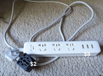 Universal surge protector and powerstrip + USB, universal wall plug 1