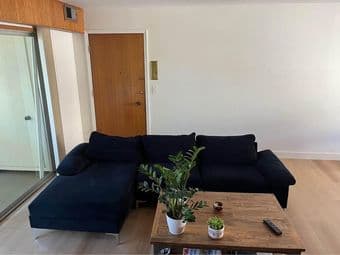 Like New Blue Velvet L-Shaped Sofa 2