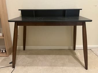 Mid-century modern dark gray and wooden desk 1