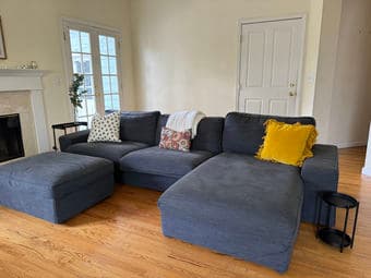 Beautiful Blue Sectional Couch with Ottoman 1
