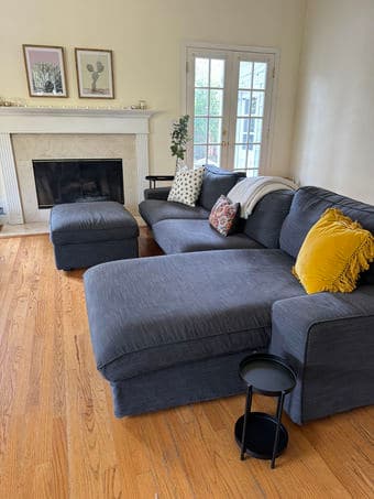 Beautiful Blue Sectional Couch with Ottoman 2