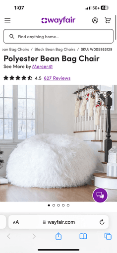 White fluffy beanbag chair 1
