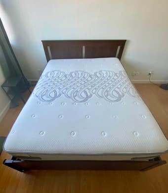Moving sale - Wooden queen bed frame and mattress great condition 1