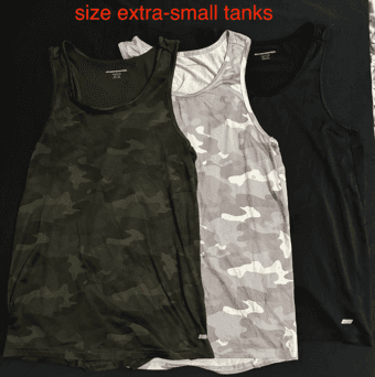 70% off! s/xs men's athletic tanks: $4 each, 3 for $10, 6 for $18 2