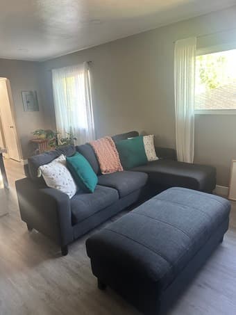 Wayfair grey sectional couch with ottoman 1