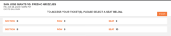 San Jose Giants vs. Grizzlies game: 2 tickets 1