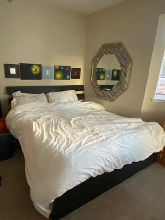 Queen Bed (frame/headboard, bed slats, and mattress) 1