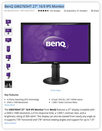 27" 2K BenQ monitor, like new - $80 2