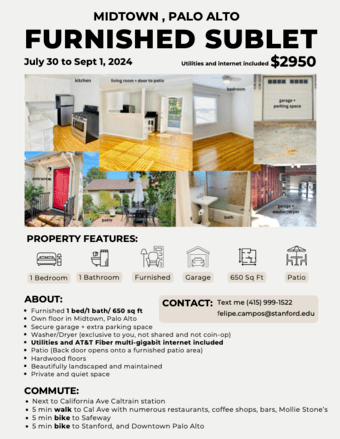 Fully-Furnished 1B/1B Midtown Palo Alto - 5 min bike from campus 1