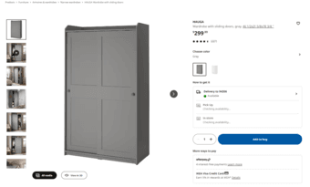 HAUGA Wardrobe with sliding doors, gray 1