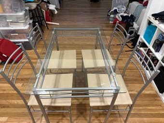 Silver Dining Table Set with Tempered Glass 2