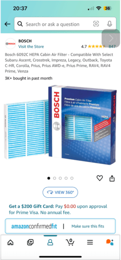 Toyota/ Honda cabin air filter Bosch/ HEPA 2