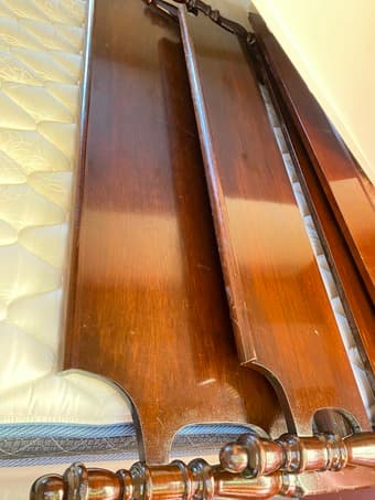 full size hadwood bed, box and mattress 4