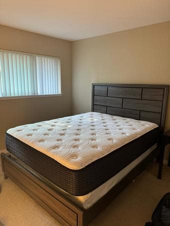 Finley Grey Queen Wood Panel Bed + Mattress (or buy individual) 1