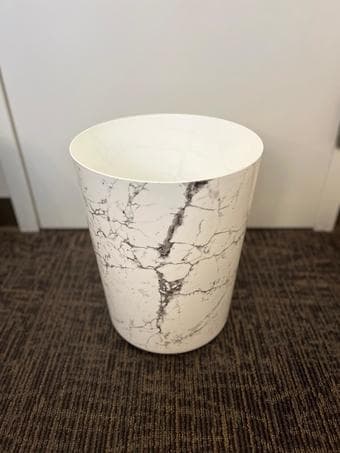 Mainstays 5 Gallon Trash Can - White & Black Marble Design - $3 each 1