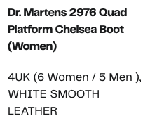Dr. Martens 2976 Quad Platform Chelsea White Boot - US 6 2