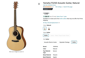 Yamaha F325D Acoustic Guitar, Natural 1