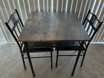 Velvet sofa, Dining table with 2 chairs 1