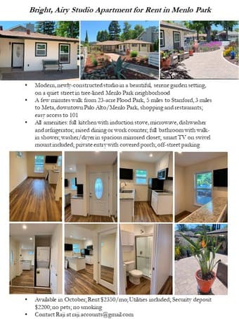 Bright, Airy Studio Apartment in Menlo Park 1