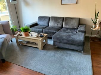 Large, comfortable, L shaped couch/sofa and rug for sale 1
