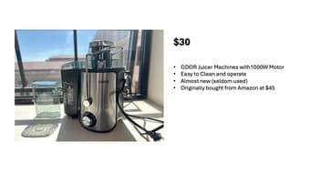 Move out sale - tennis racket + juice machine +other house furnishings 2