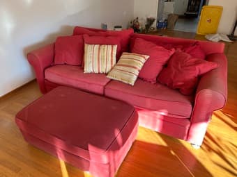 Red Couch and red Ottoman 1