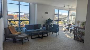 Master bedroom with attached bathroom in Mission Bay 1