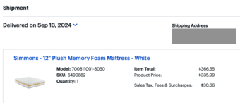 Almost new Simmons - 12" Plush Memory Foam Mattress (queen size) 1