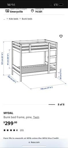 Wooden bunk bed frame Ikea - very good condition 1