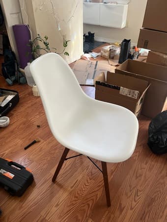 Need to go - two mid-century modern white dining chairs 1