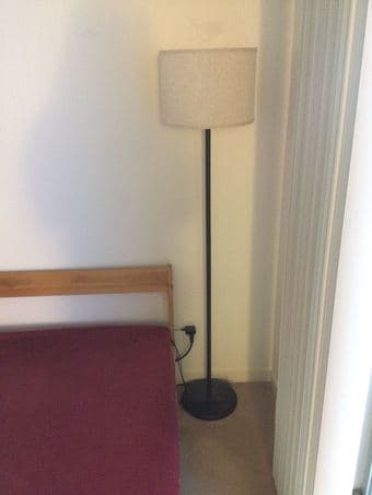 Tall Floor Lamp with Pedal Foot Switch (Beige Shade, Black Pole) 2