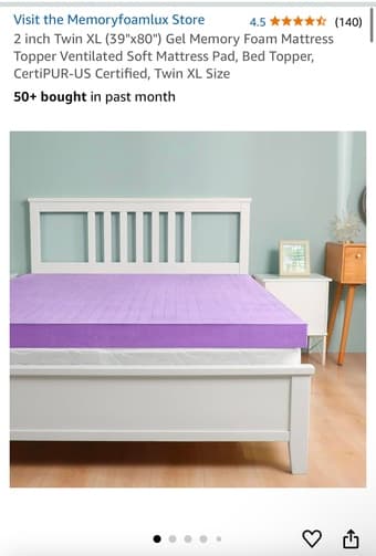 Selling 2-inch Twin XL gel mattress topper (unused) 1