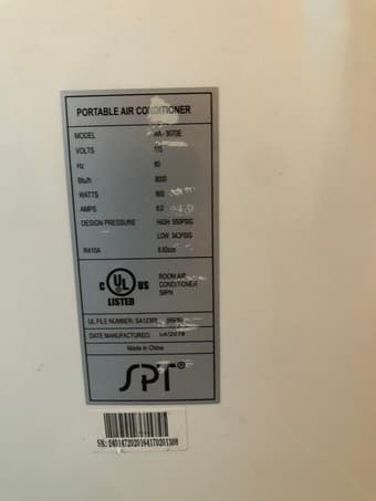 Portable room air conditioner (SPT WA-8070e) 8000 BTU 3