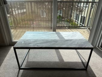 West Elm Streamline White Marble Top Coffee Table: Oak Creek 2