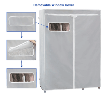 Portable cloth organizer closet with cover, dark gray 1