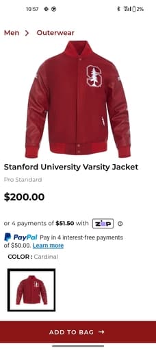ISO Size *Small* Stanford University Varsity Jacket 1