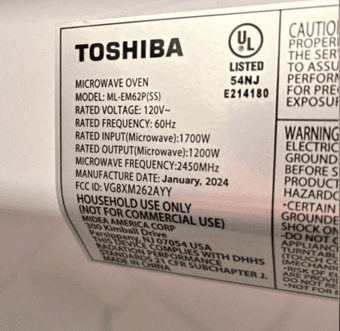 Toshiba microwave1200W 16.5” [high power and big volume] 2