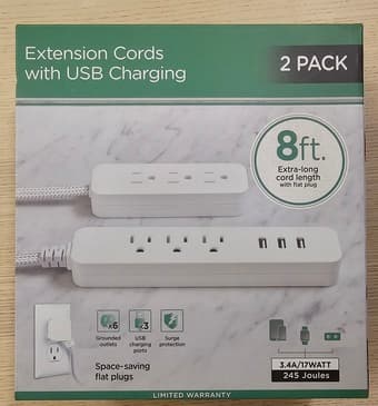 New Extension Cords w/USB Charging(2 Pack) 3