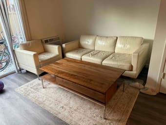 Beautiful white leather soft with love seat and spacious coffee table 3