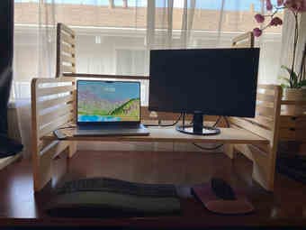 Natural wood standing desk converter 2