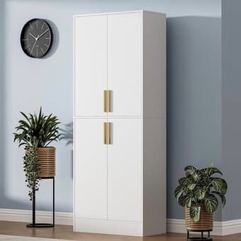 Tall White Pantry Cabinet – 4 Doors w/ Adjustable Shelves 1