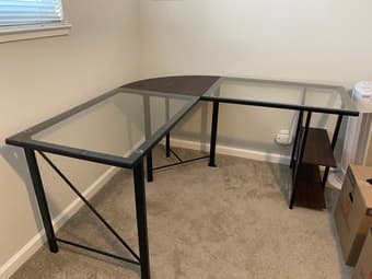 Desk: glass-topped, L-shaped 1