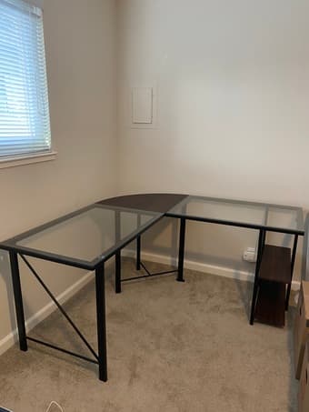 Desk: glass-topped, L-shaped 2
