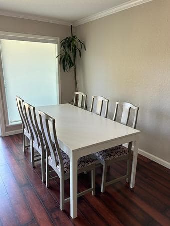 For Sale: Large white dining table + 6 Chairs 1