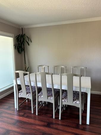 For Sale: Large white dining table + 6 Chairs 2